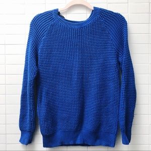Mid-weight blue waffle-knit sweater